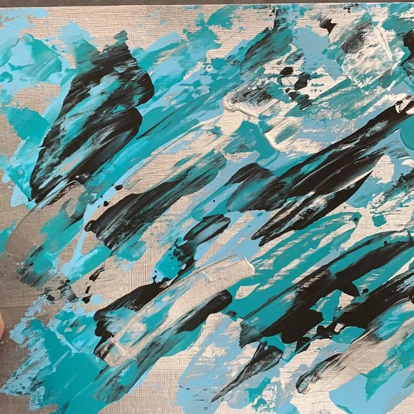 NEW Original silver, teal, blue and black art 9x12 - Picture 7 of 9